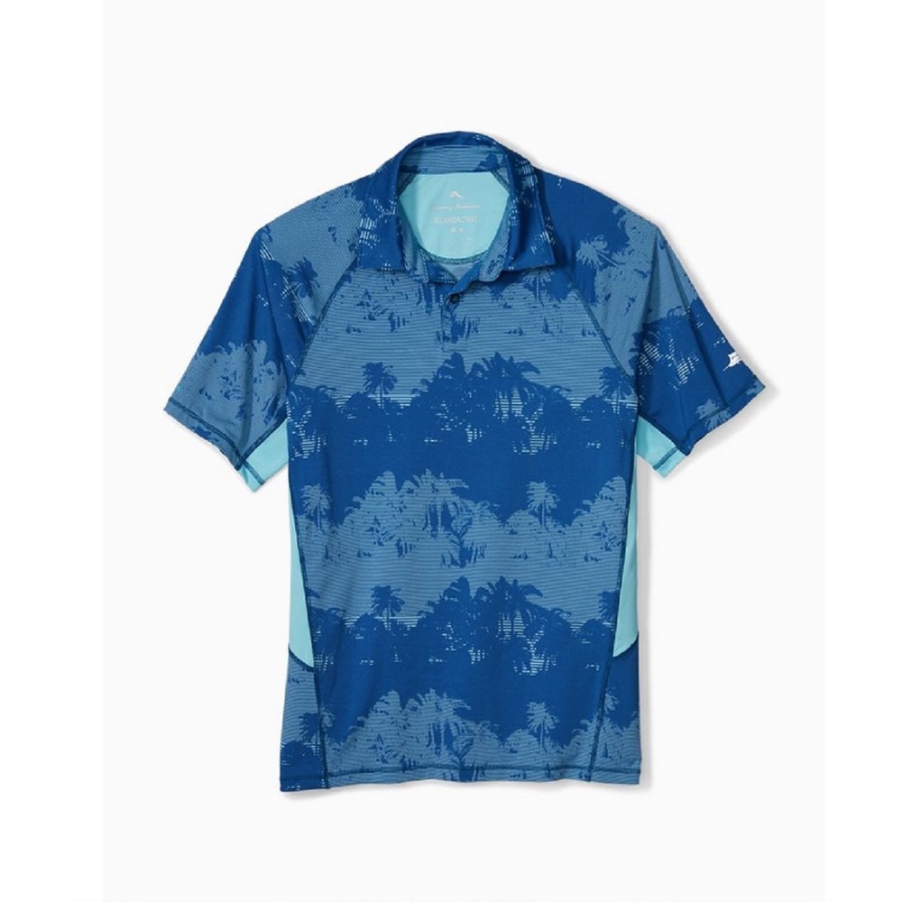Tommy Bahama IslandActive Mens Blue Palm Tree Print UPF 30 Polo Shirt Size M